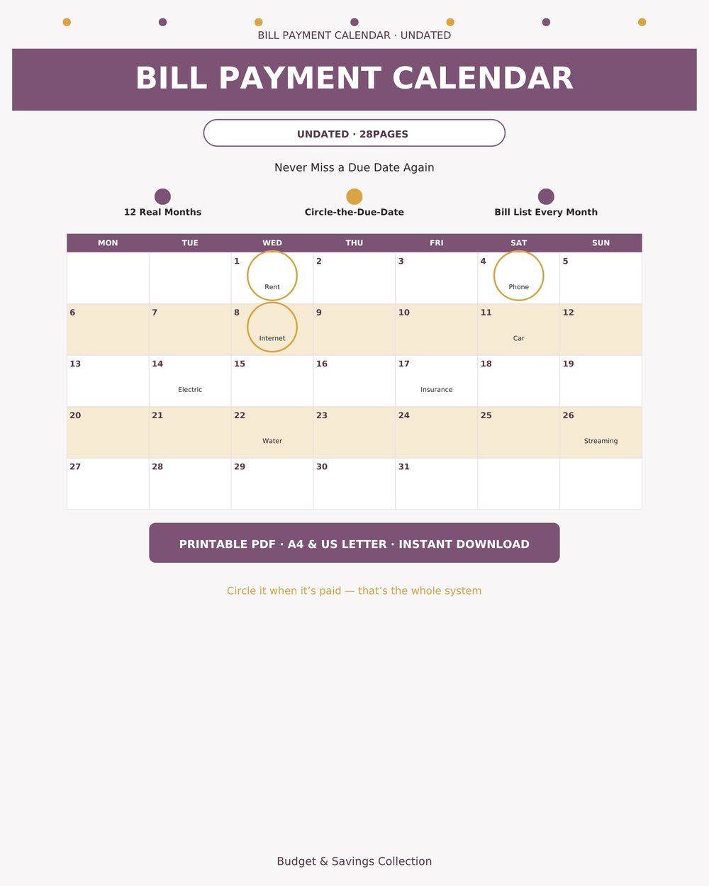 Bill Payment Calendar