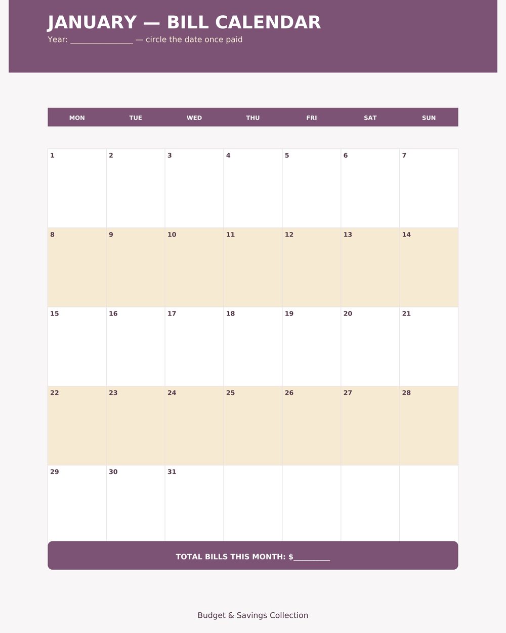 Bill Payment Calendar photo 3