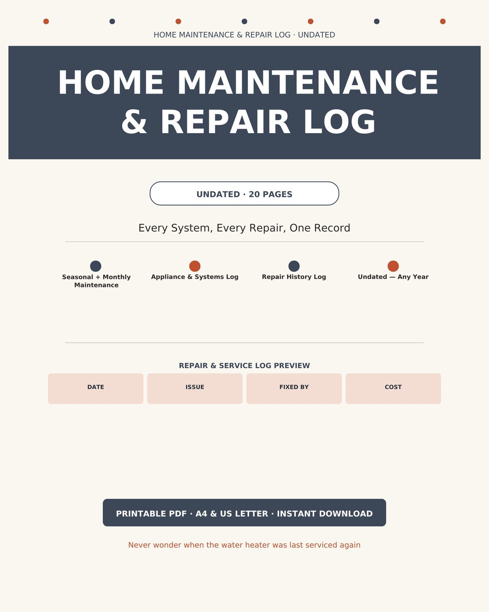 Home Maintenance & Repair Log