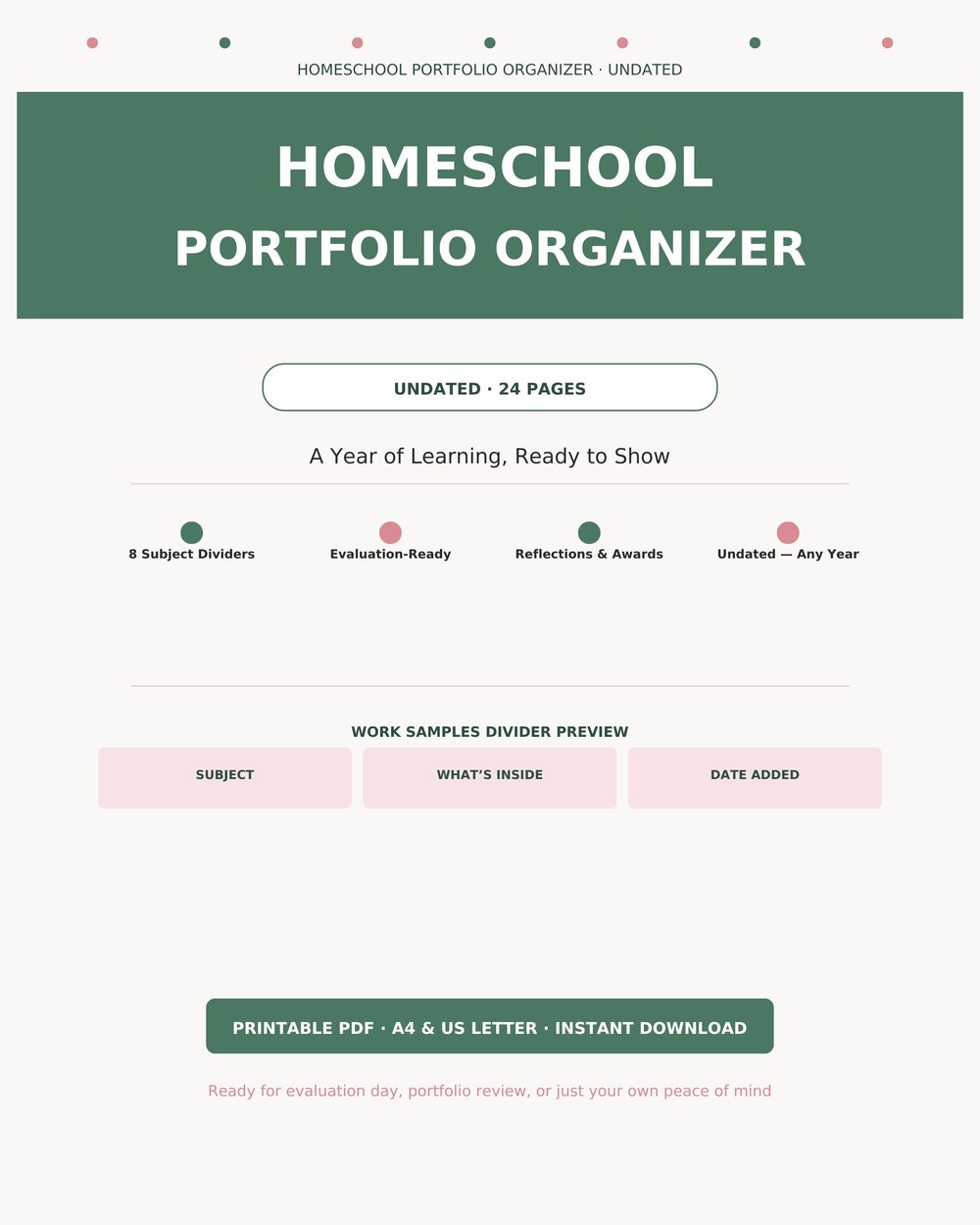 Homeschool Portfolio Organizer