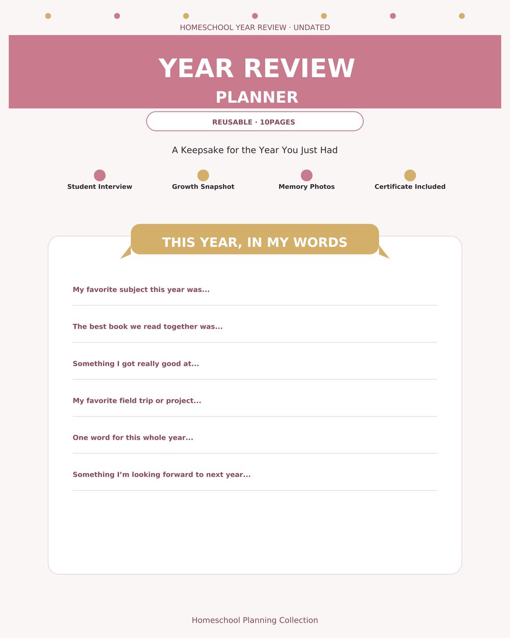 Homeschool Year Review Planner