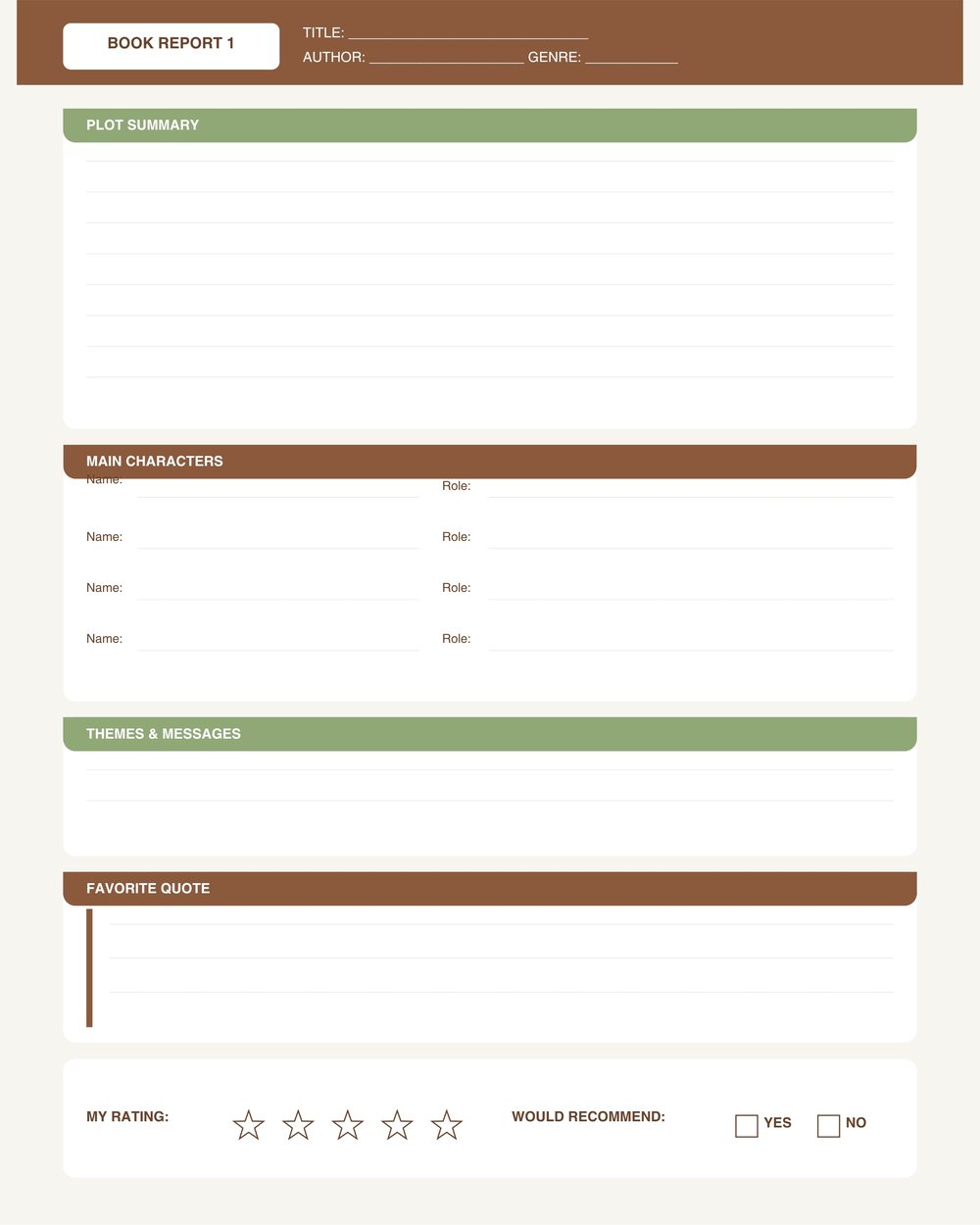 Reading & Book Report Log