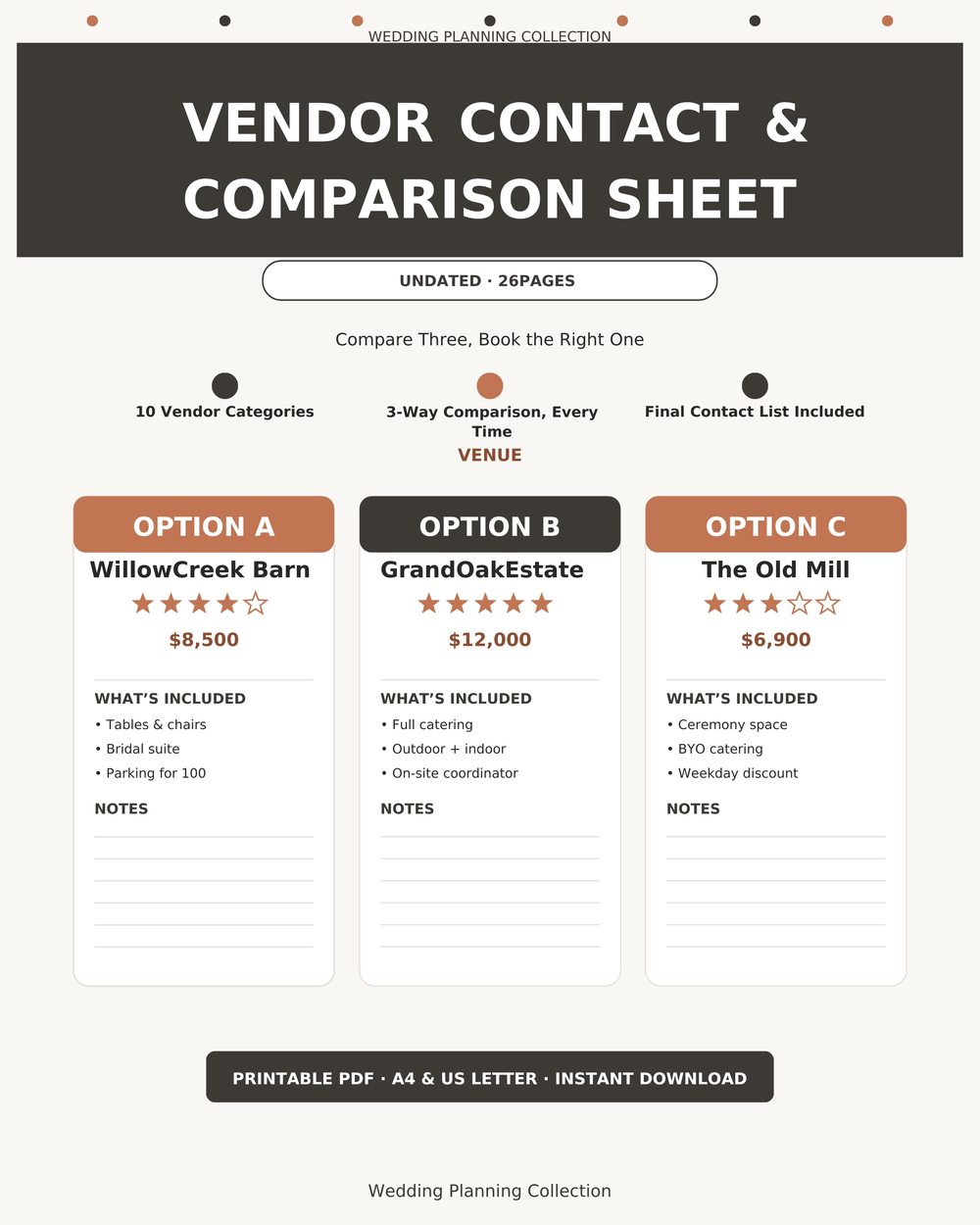 Vendor Contact & Comparison Sheet