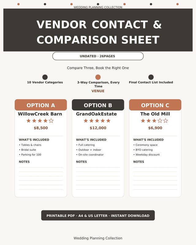 Vendor Contact & Comparison Sheet
